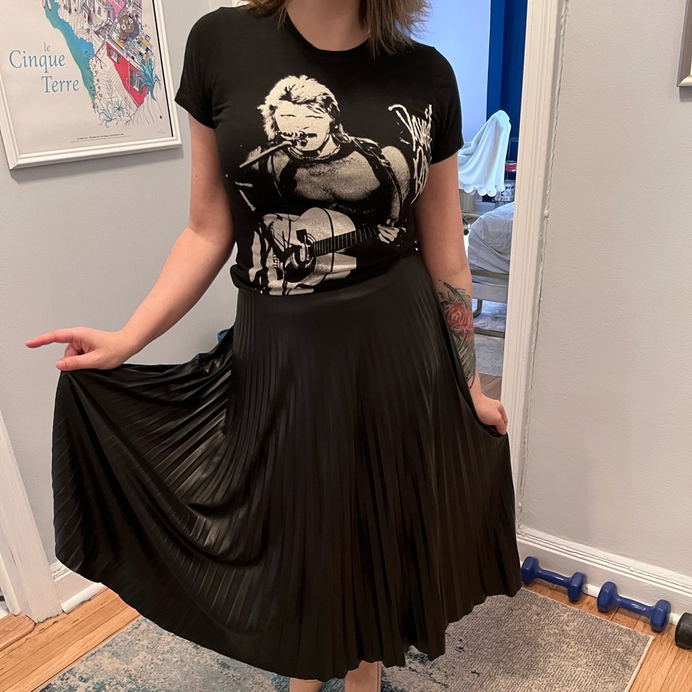 Ralph Lauren Leather-look pleated tea-length skirt